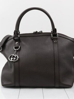 Gucci Brown Pebbled Leather Satchel with Silver Charm